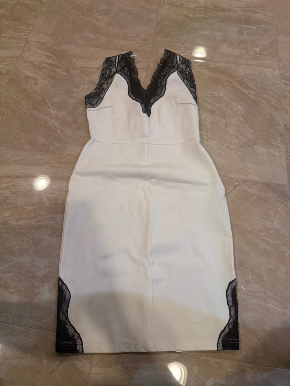 Alberto Makali White Dress with Black Lace Trim